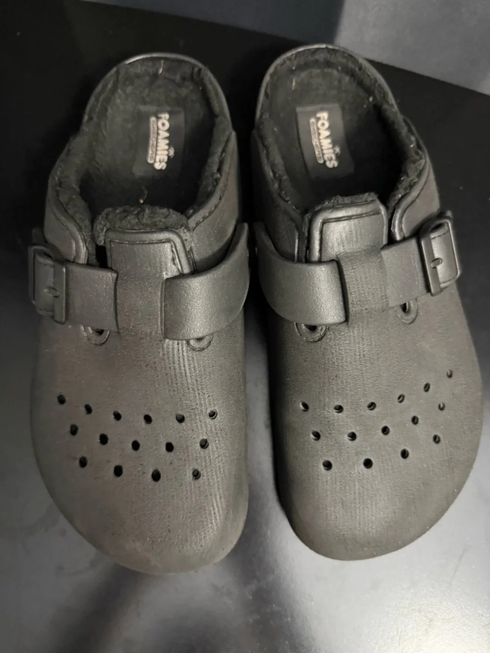 Skechers Black Slip-On Clogs with Buckle Strap